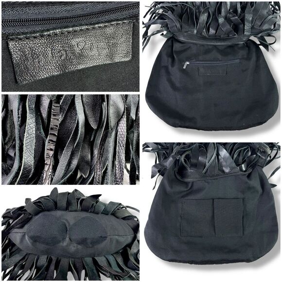 Bohemian Fringe Western Cowgirl Cowboy Rodeo Black Leather Hobo Shoulder Bag - Picture 8 of 12